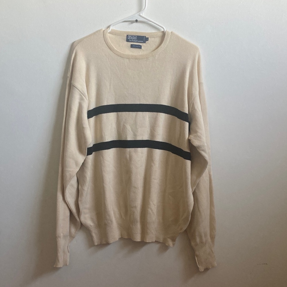 Men's Ralph Lauren Cream Sweater with Black Stripes